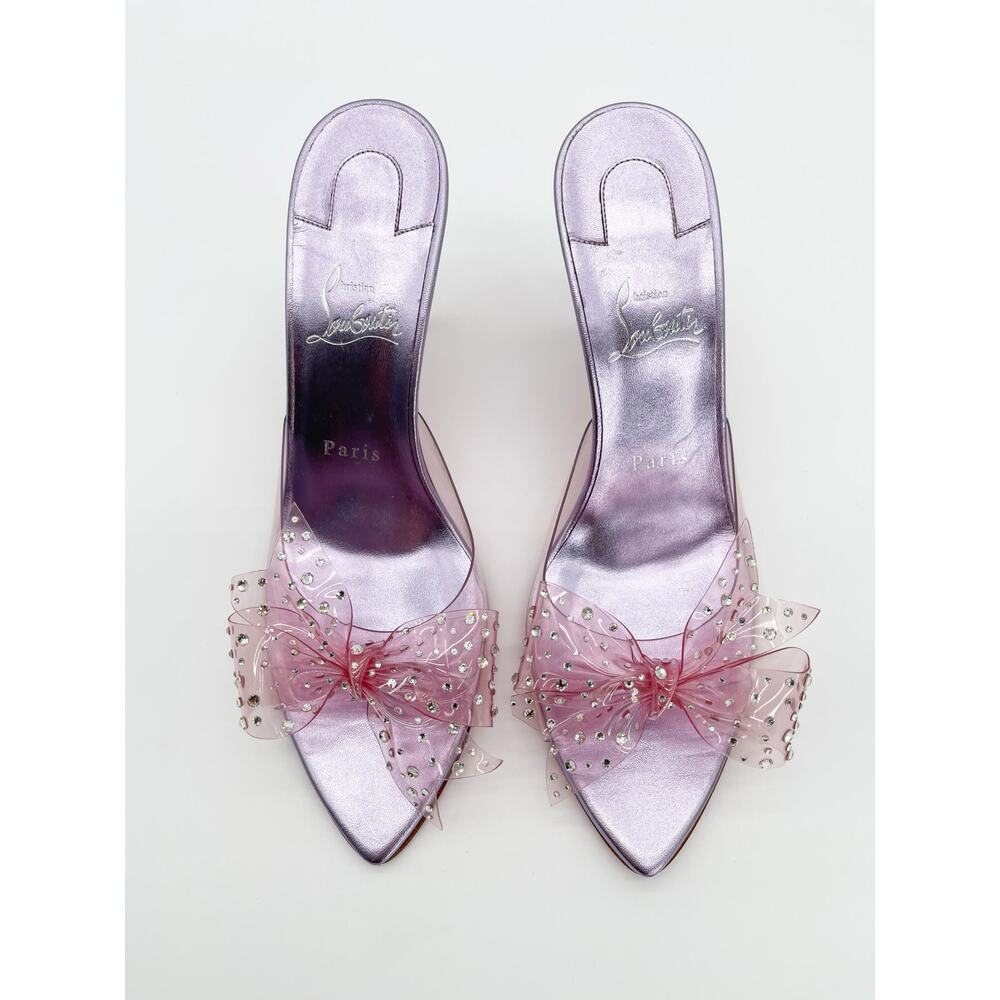 Christian Louboutin Aqua Strass PVC Pink Crystal Bow Pointed Toe Mules EU 38.5 - Picture 7 of 15